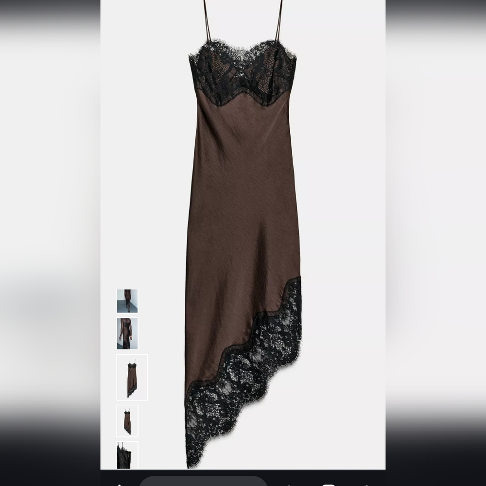 Zara Chocolate Asymmetrical Dress with Lace - Picture 6 of 10